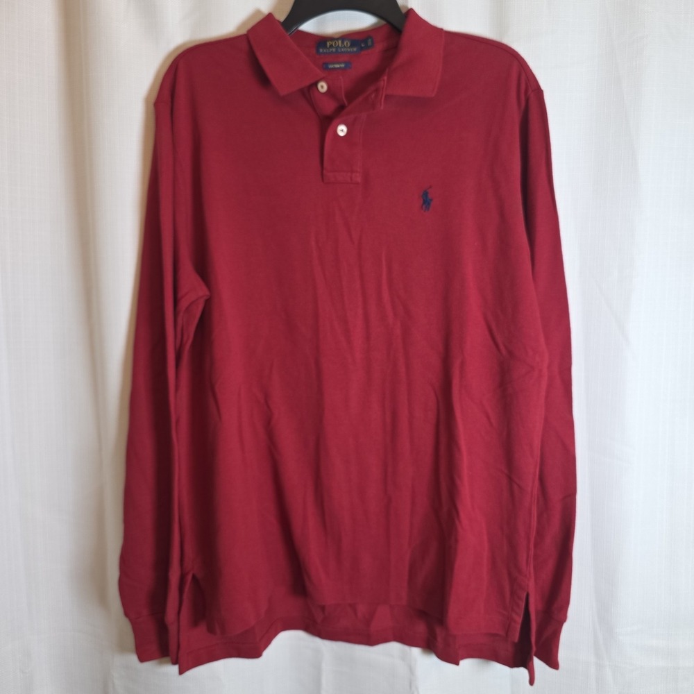 Polo Ralph Lauren Mens Long Sleeve Polo Shirt Red Cotton Pony Logo Large